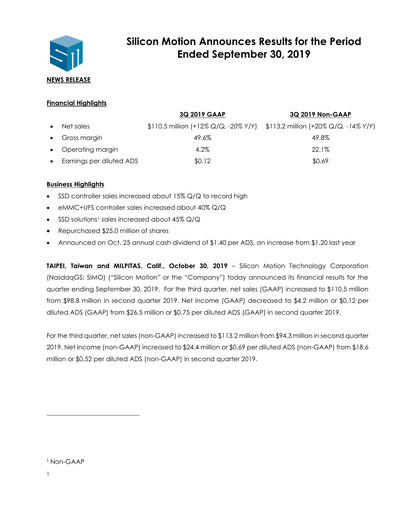 Thumbnail Silicon Motion
 Quarterly Report 2019-q3