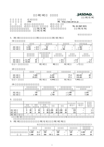 Thumbnail Aeria Financial Report fy2010