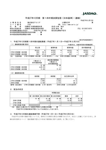 Thumbnail Aeria Quarterly Report fy2015-q1