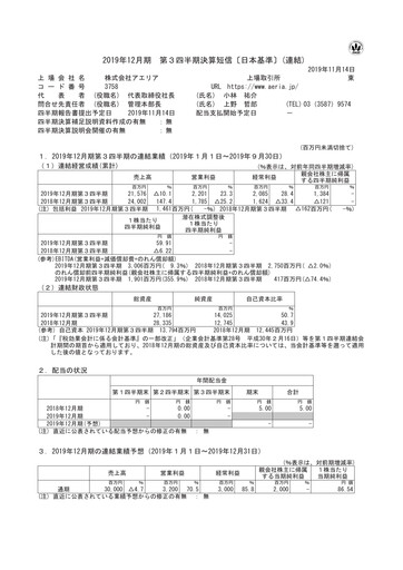 Thumbnail Aeria Quarterly Report fy2019-q3
