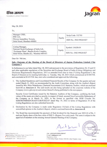 Thumbnail Jagran Prakashan Quarterly Report 2023-q4