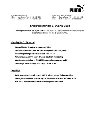 Vorschaubild PUMA Quartalsbericht 2002-q1