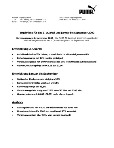 Vorschaubild PUMA Quartalsbericht 2002-q3