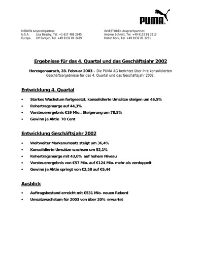 Vorschaubild PUMA Quartalsbericht 2002-q4