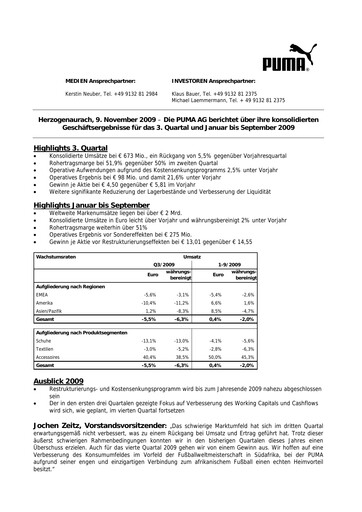 Vorschaubild PUMA Quartalsbericht 2009-q3