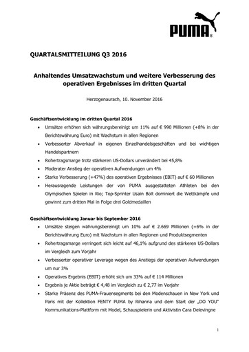 Vorschaubild PUMA Quartalsbericht 2016-q3