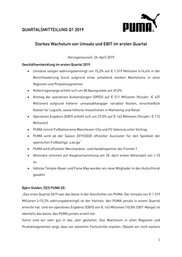 Vorschaubild PUMA Quartalsbericht 2019-q1