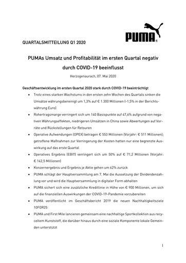 Vorschaubild PUMA Quartalsbericht 2020-q1