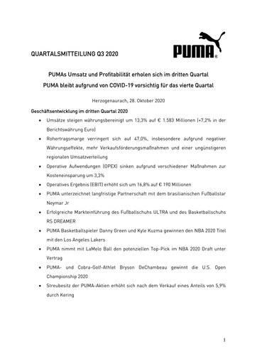 Vorschaubild PUMA Quartalsbericht 2020-q3