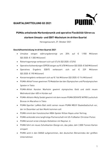 Vorschaubild PUMA Quartalsbericht 2021-q3