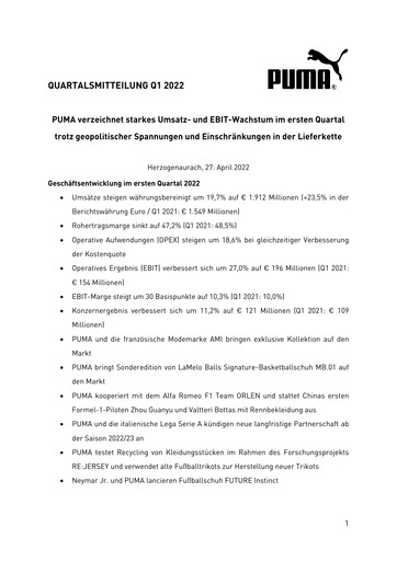 Vorschaubild PUMA Quartalsbericht 2022-q1