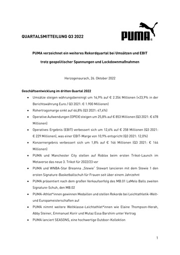 Vorschaubild PUMA Quartalsbericht 2022-q3