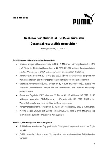 Vorschaubild PUMA Quartalsbericht 2023-q2