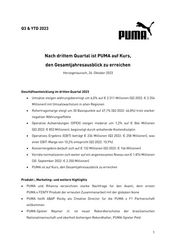 Vorschaubild PUMA Quartalsbericht 2023-q3