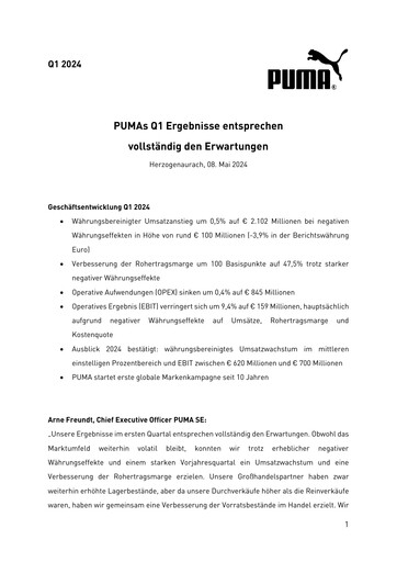 Vorschaubild PUMA Quartalsbericht 2024-q1