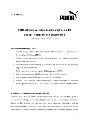 Vorschaubild PUMA Quartalsbericht 2024-q3