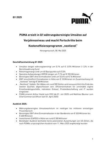 Vorschaubild PUMA Quartalsbericht 2025-q1