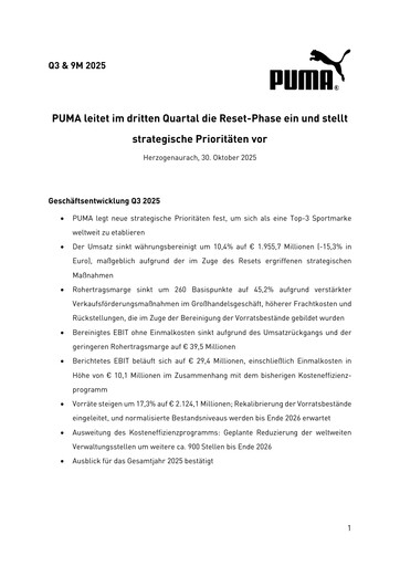 Vorschaubild PUMA Quartalsbericht 2025-q3