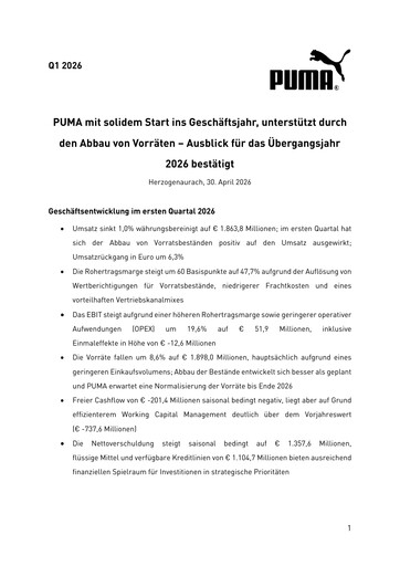Vorschaubild PUMA Quartalsbericht 2026-q1
