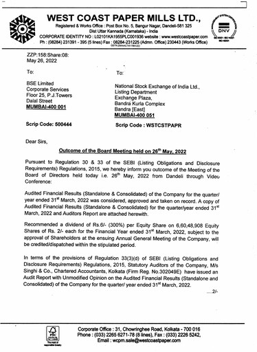Thumbnail West Coast Paper Mills Financial Statement 2021-2022