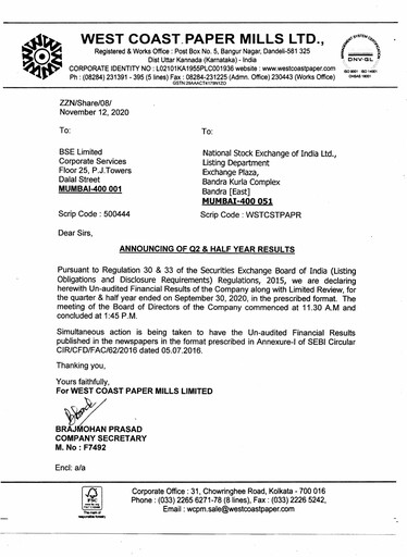 Thumbnail West Coast Paper Mills Quarterly Report 2020-q2