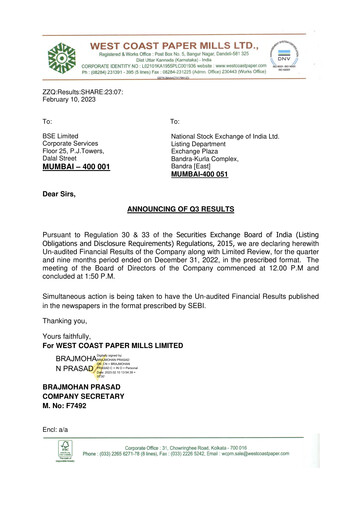 Thumbnail West Coast Paper Mills Quarterly Report 2022-q3