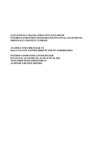Vorschaubild Efes Beverage Group
 Finanzmitteilung 2021-h1