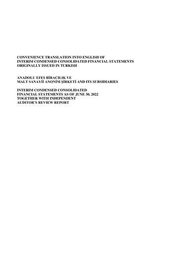 Vorschaubild Efes Beverage Group
 Finanzmitteilung 2022-h1