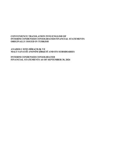 Vorschaubild Efes Beverage Group
 Finanzmitteilung 2024-q3