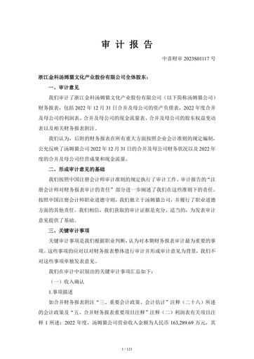 Vorschaubild Zhejiang Jinke Tom Culture Industry Finanzmitteilung 2022