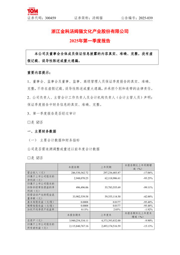 Thumbnail Zhejiang Jinke Tom Culture Industry Quarterly Report 2025-q1
