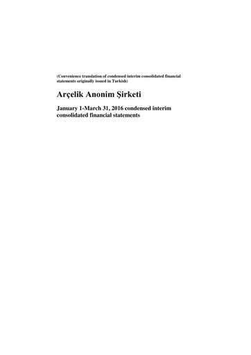 Thumbnail Arçelik Quarterly Report 2016-q1