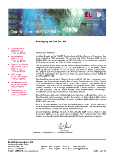 Thumbnail Elmos Semiconductor Quarterly Report 2004-q3