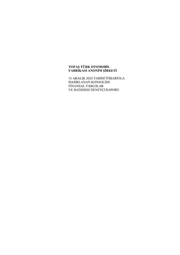 Thumbnail Tofaş Türk Otomobil Fabrikası Financial Statement 2024