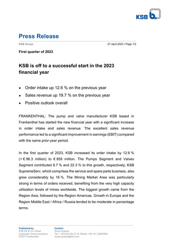 Thumbnail KSB SE & Co. KGaA Quarterly Report 2023-q1