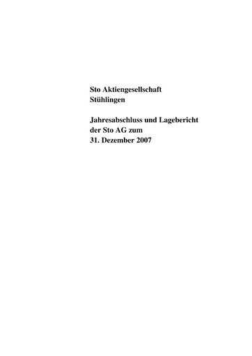 Thumbnail Sto SE & Co. KGaA Financial Statement 2007