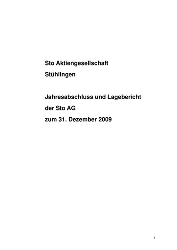 Thumbnail Sto SE & Co. KGaA Financial Statement 2009