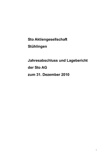 Thumbnail Sto SE & Co. KGaA Financial Statement 2010