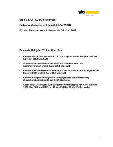 Thumbnail Sto SE & Co. KGaA Half-year Report 2019-h1