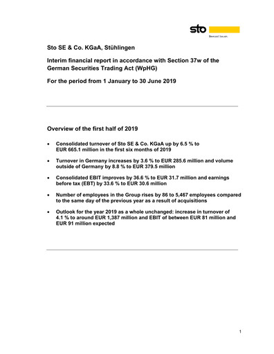 Thumbnail Sto SE & Co. KGaA Half-year Report 2019-h1