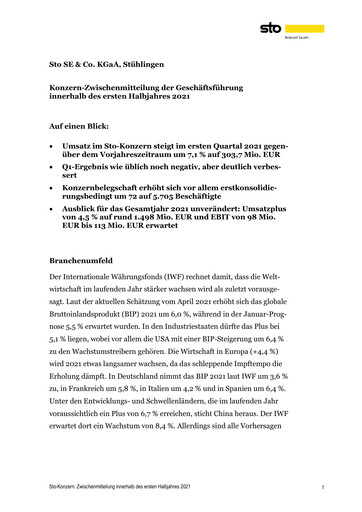 Thumbnail Sto SE & Co. KGaA Quarterly Report 2021-q1