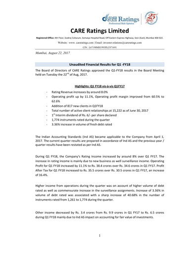 Thumbnail CARE's Ratings Quarterly Report 2017-q1