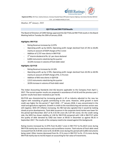Thumbnail CARE's Ratings Quarterly Report 2017-q3