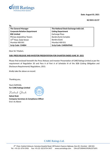 Thumbnail CARE's Ratings Quarterly Report 2021-q1