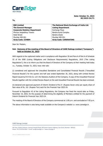 Miniature CARE's Ratings Rapport trimestriel 2023-q2