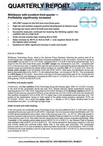 Vorschaubild Mühlbauer Holding Quartalsbericht 2004-q3