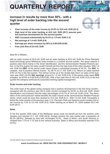 Vorschaubild Mühlbauer Holding Quartalsbericht 2004-q1