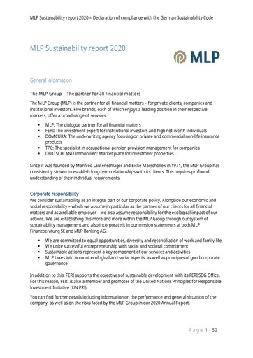 Thumbnail MLP SE Sustainability Report 2020