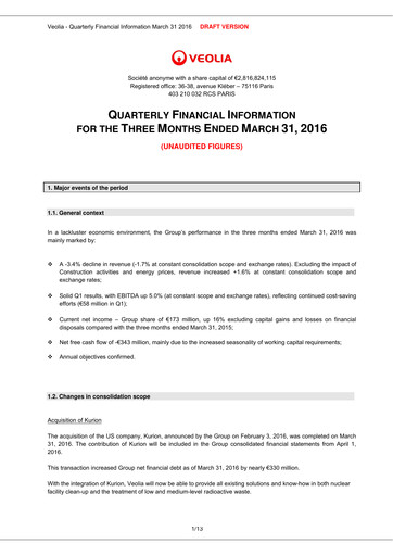 Miniature Veolia Rapport trimestriel 2016-q1