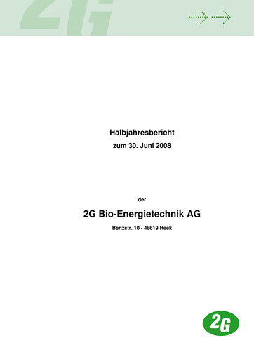Thumbnail 2G Energy AG Half-year Report 2008-h1